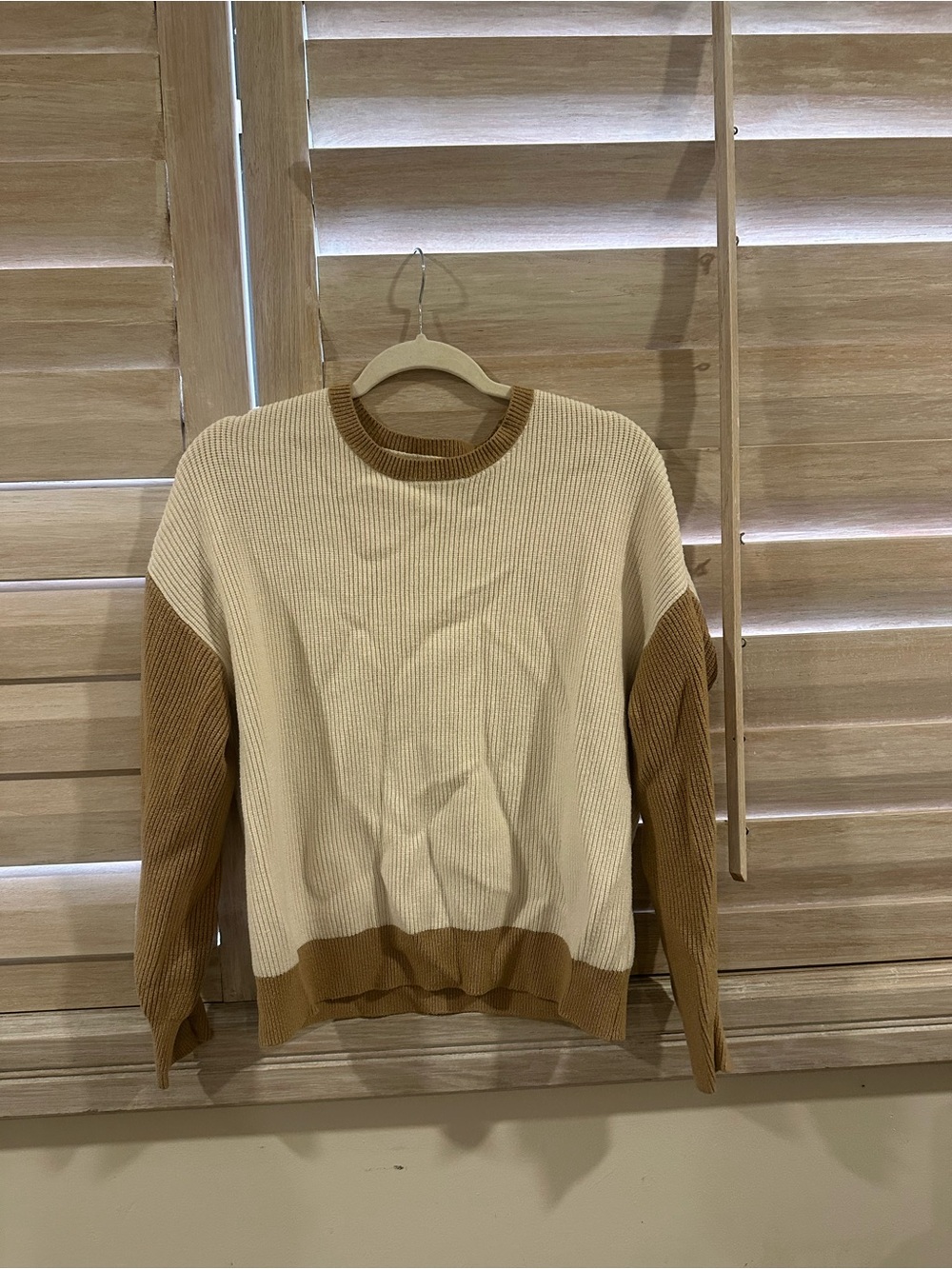 Men's Two-Tone Cream and Brown Crewneck Sweater
